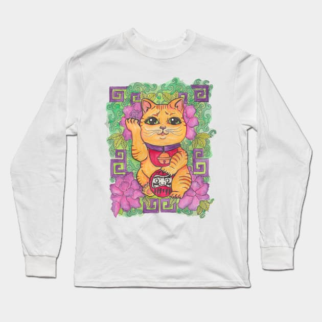 Lucky Cat Long Sleeve T-Shirt by JenStedman73